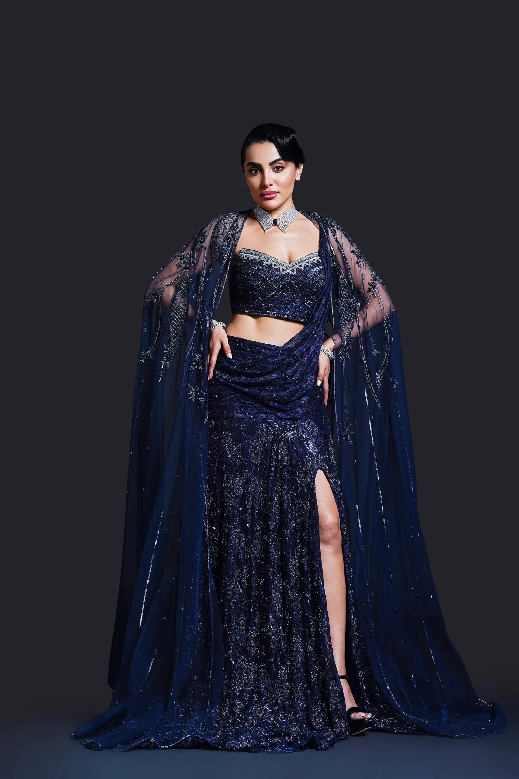 Navy Blue Stanley Slit Gown