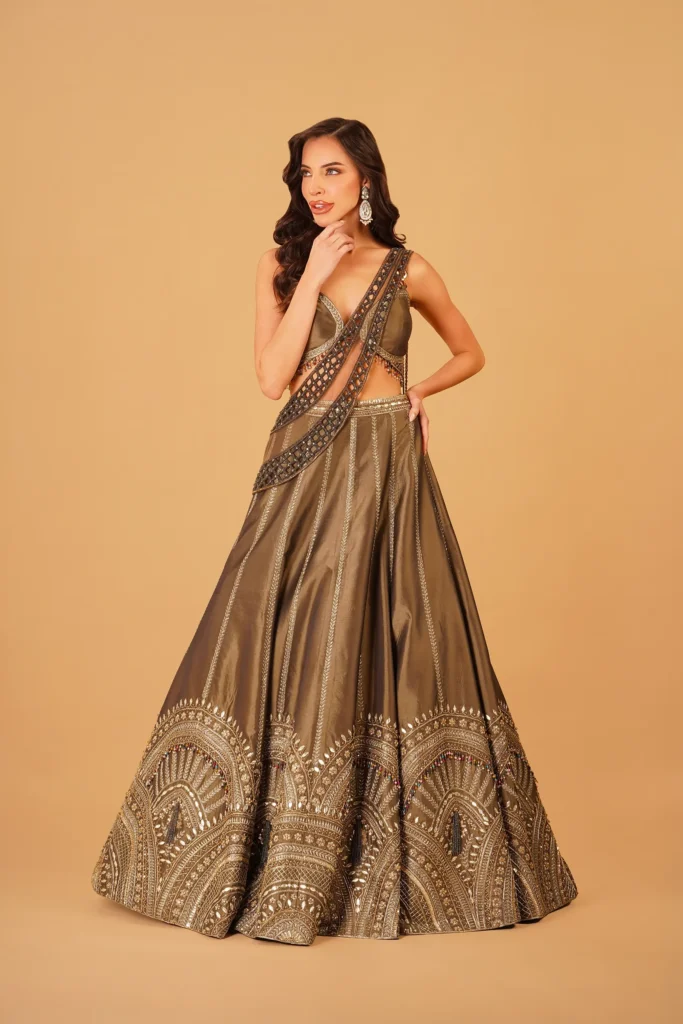 Olive Green Dabka Lehenga (6)