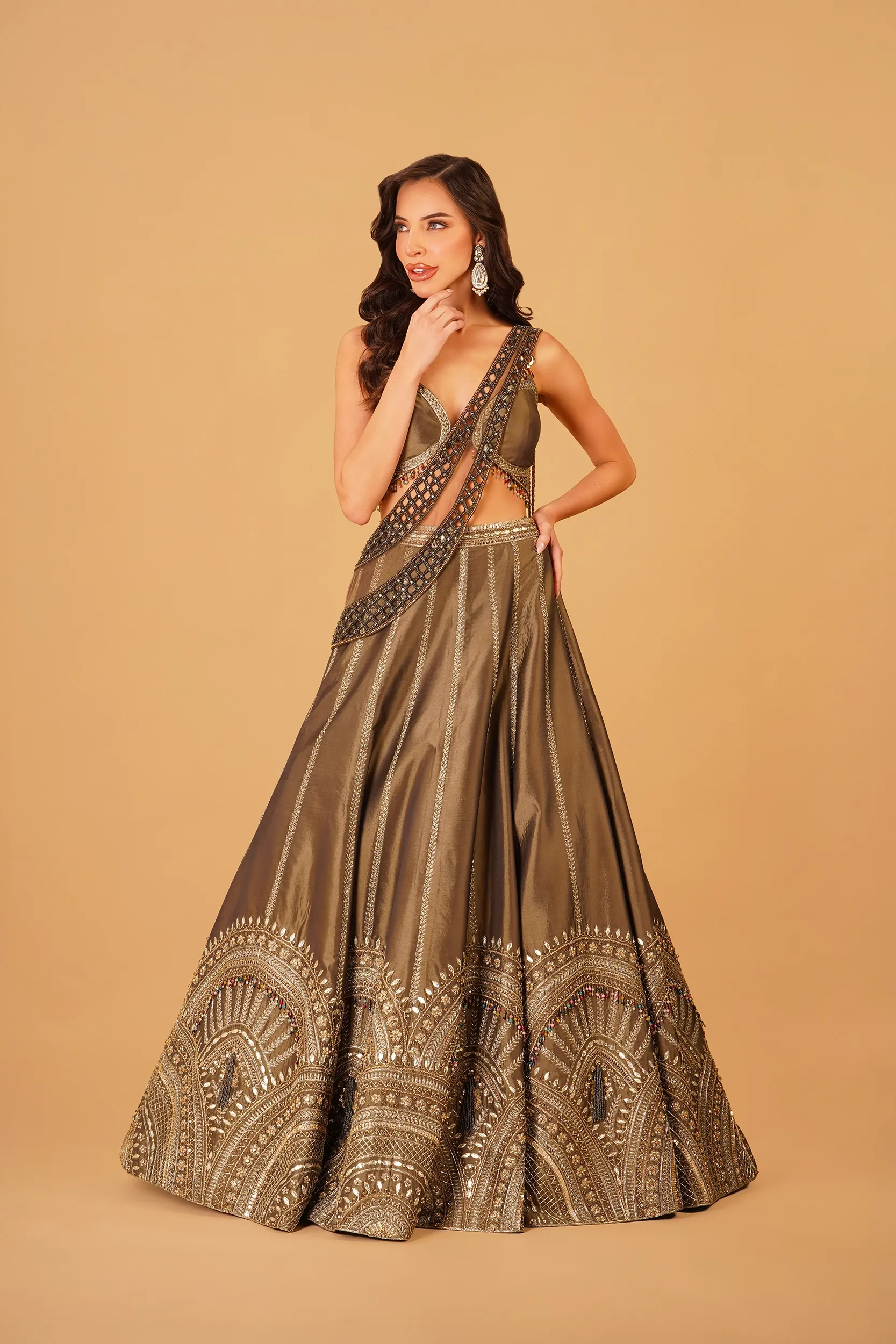 Olive Green Dabka Lehenga (6)